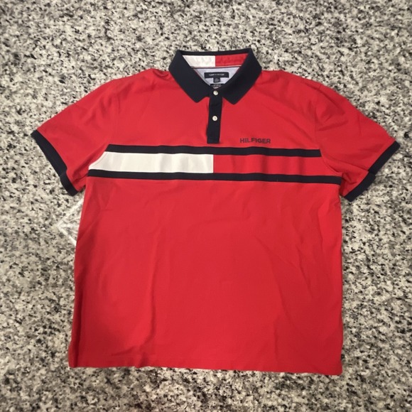 Tommy Hilfiger Other - Tommy Hilfiger Polo Shirt Mens XXL Custom Fit Red Blue Flag Across The Chest